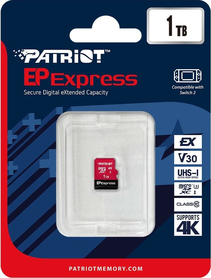 Kartë memorie microSDXC Patriot EP Express 1TB, 800/600MB/s, e kuqe