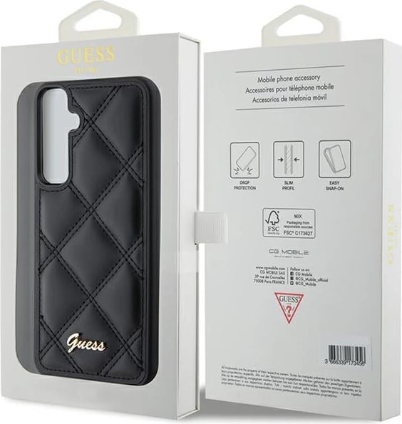 Mbështjellës Guess Quilted Metal Logo për Samsung Galaxy S23 FE, i zi