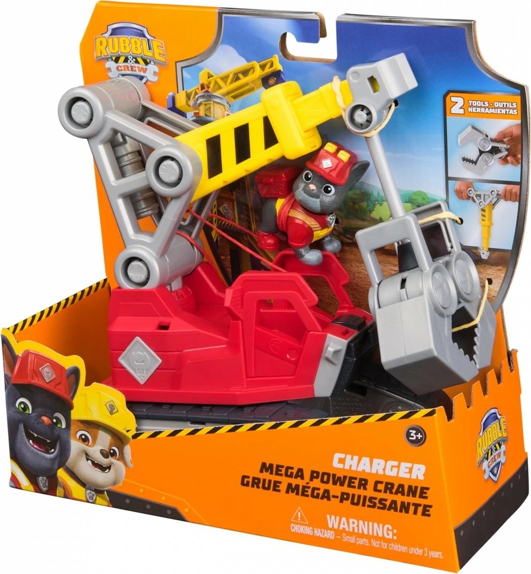 Lodër ndërtimi Spin Master Rubble & Crew Charger, me vinç dhe mjete, plastikë, Gri/Kuq/Verdhë, set