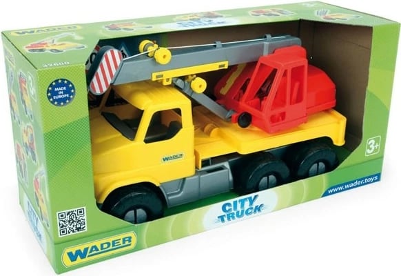 Kamion vinç lodër Wader City Truck Crane 32604, plastikë, verdhë/kuqe/zezë