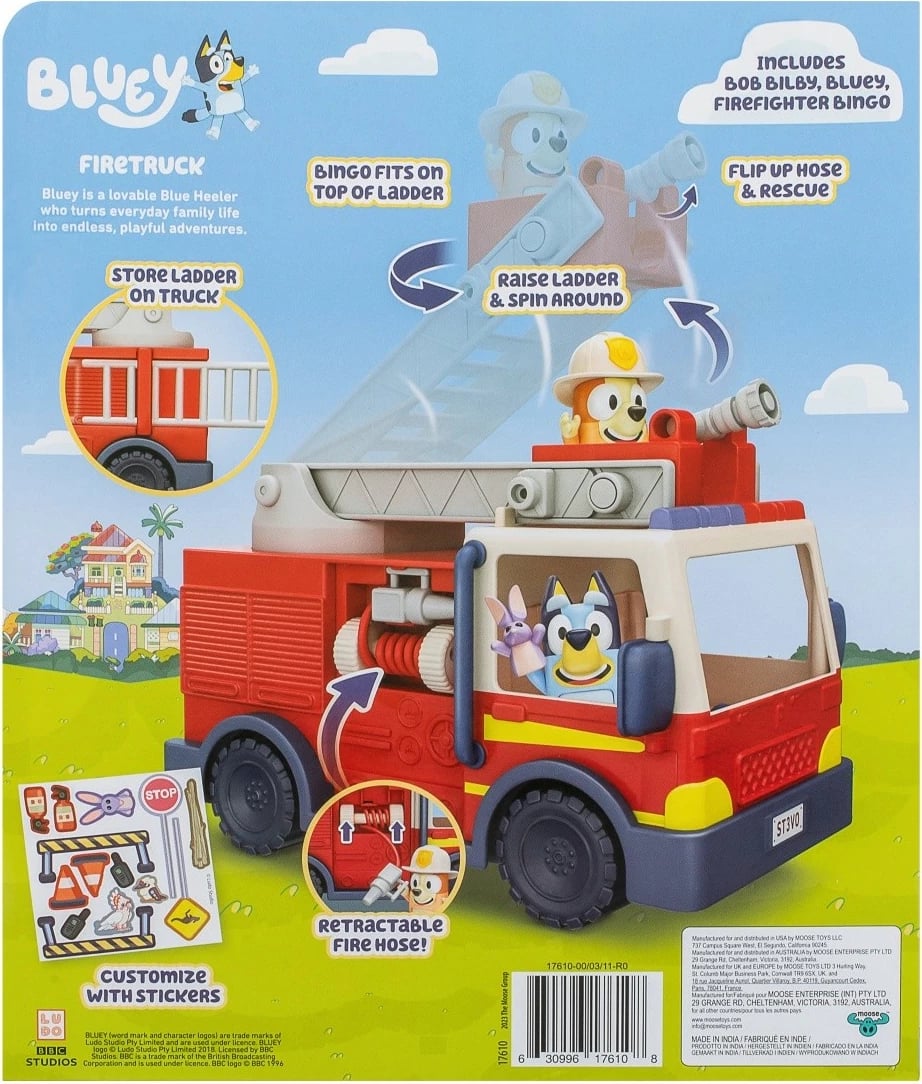 Set figurina Bluey me kamion zjarri, Tm Toys, BLU17610, plastikë, për fëmijë, shumëngjyrësh