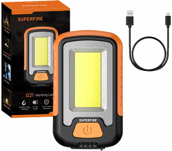 Dritë pune Superfire G21, 650lm, 1800mAh, USB, portokalli