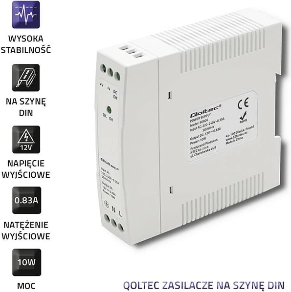 Furnizues energjie Qoltec 50906, 10W, 12V, 0.83A, i bardhë, SLIM