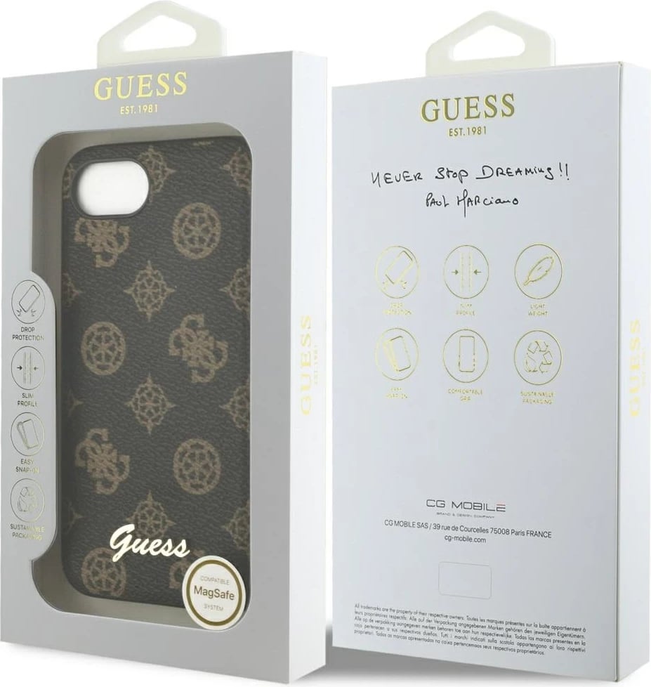 Mbështjellës Guess Peony Script Logo MagSafe për iPhone 16e, i zi