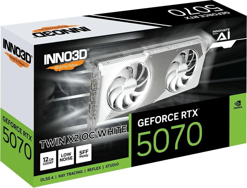 Kartelë grafike Inno3D GeForce RTX 5070 TWIN X2 OC, 12GB GDDR7, PCI Express 5.0, e bardhë