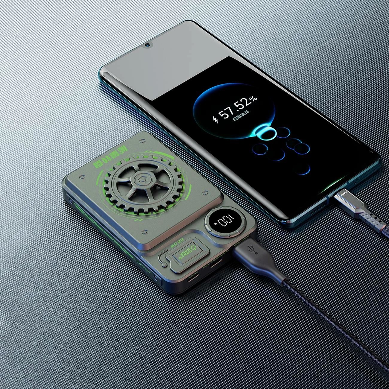 Powerbank Dudao K24, 10000mAh, 22.5W, USB-A/USB-C, me ekran, Gri