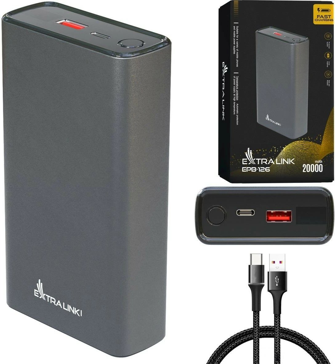 Powerbank Extralink EPB-126, 20000 mAh, 45W, Gri