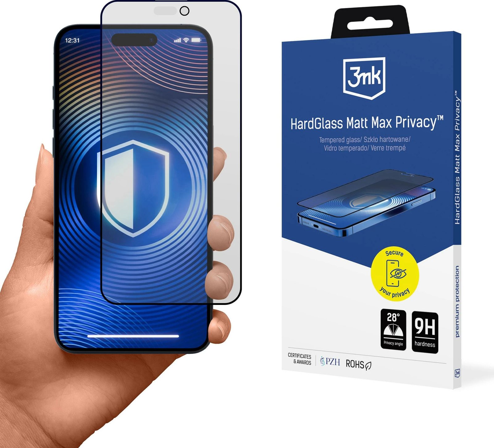 Xham i temperuar mbrojtës 3mk HardGlass Matt Max Privacy për iPhone 14 Pro, mat, privatizues
