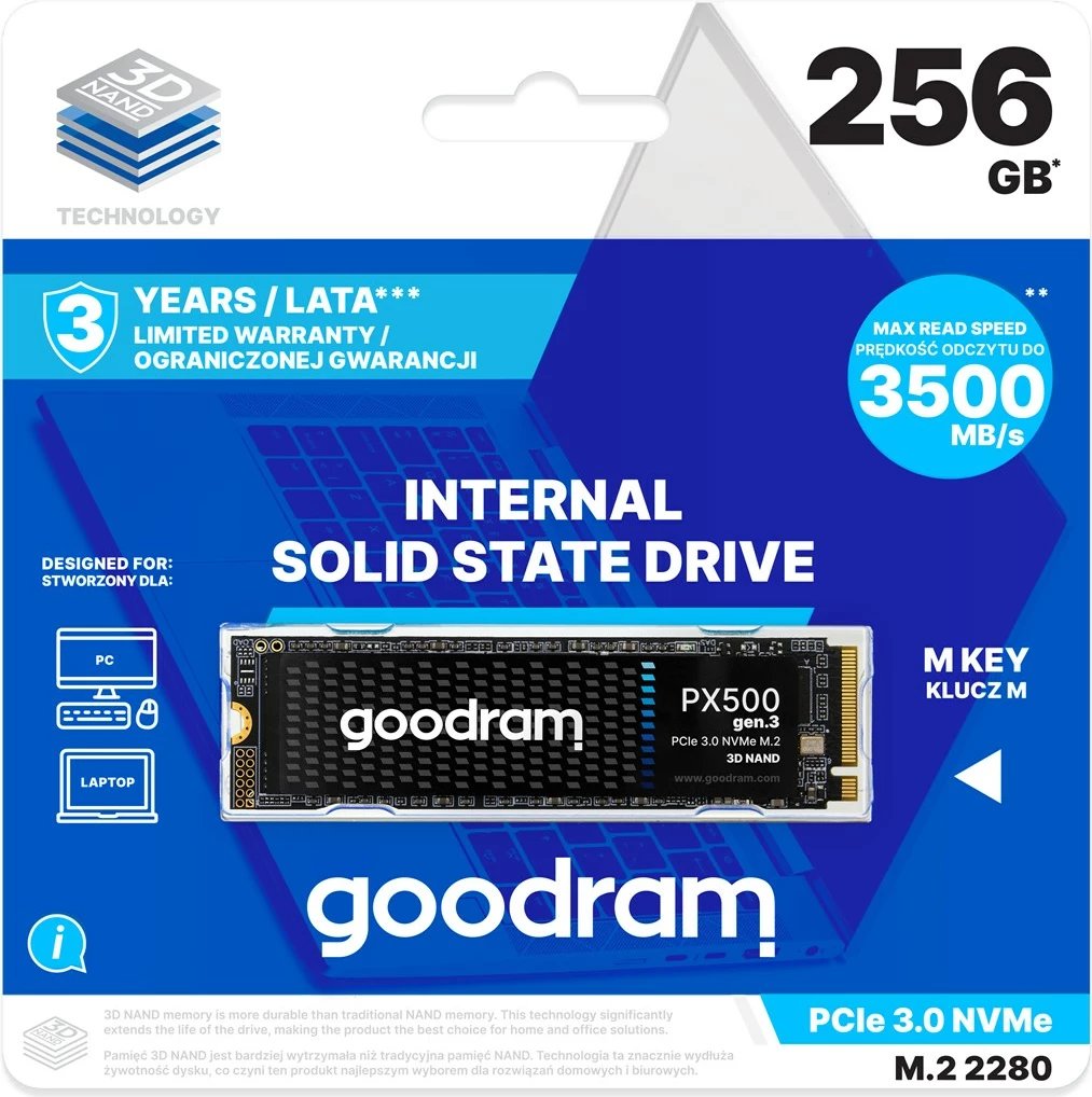 SSD Goodram PX500 GEN.3, 256 GB, M.2, PCIe 3.0, NVMe, 3D NAND