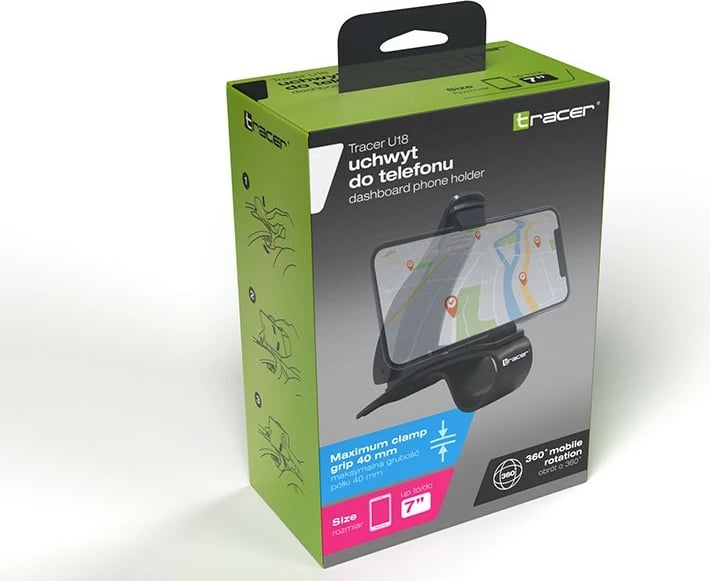 Mbajtës telefoni për makinë Tracer U18, për panel, i zi