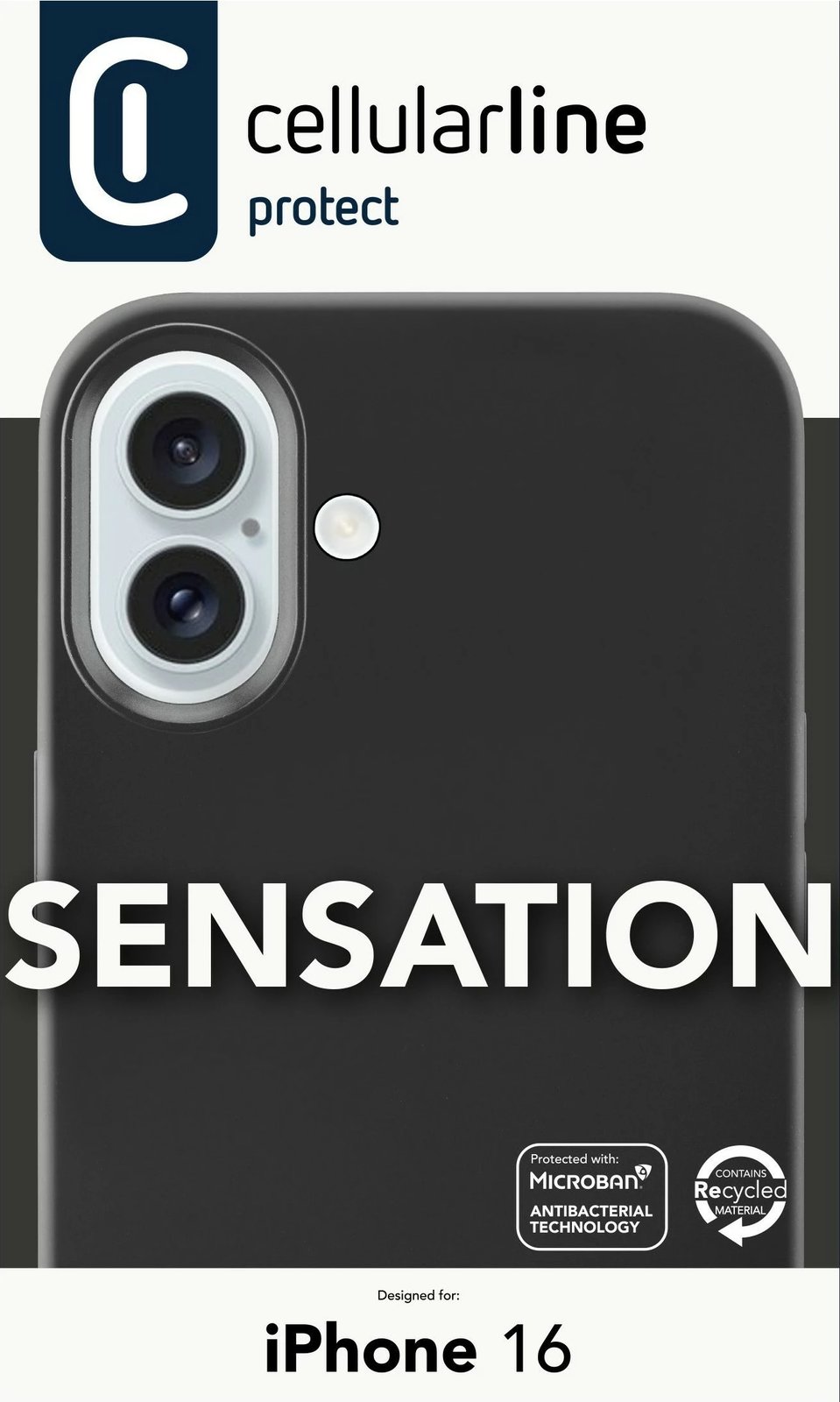 Mbështjellës Cellular Line Sensation për iPhone 16, MagSafe, i zi
