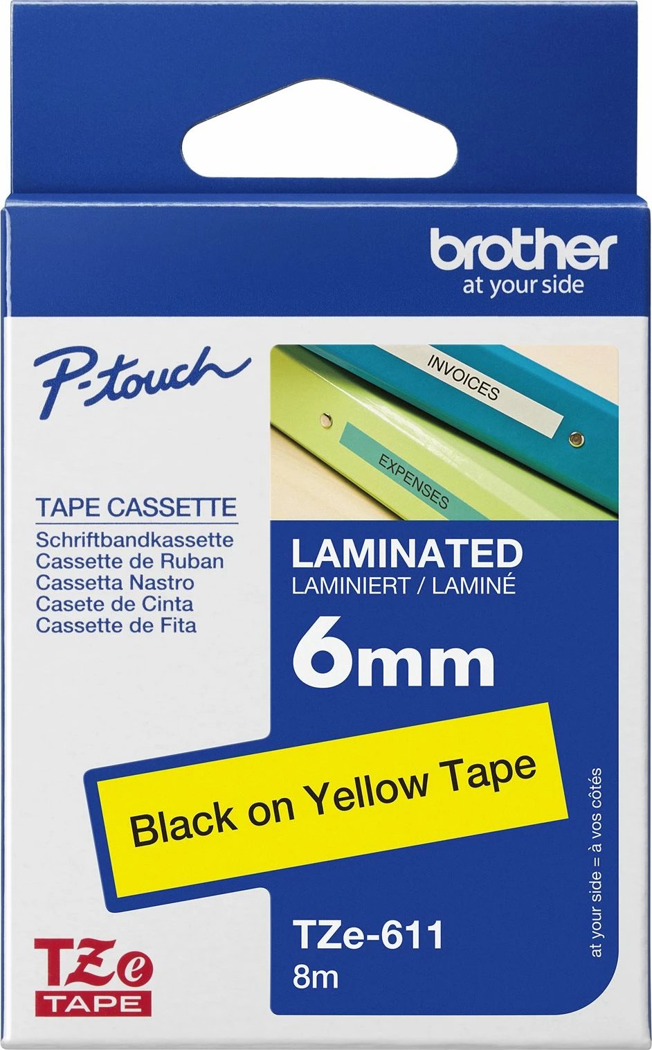 Kasetë etiketuese Brother TZe-611, 6mm, tekst i zi në të verdhë, 8m