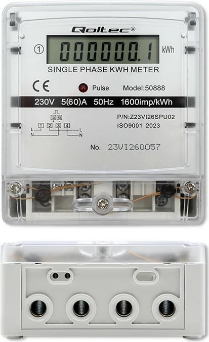 Matës energjie Qoltec 50888, njëfazësh, LCD, 230V, Gri Matës energjie Qoltec 50888, njëfazësh, LCD, 230V, Gri