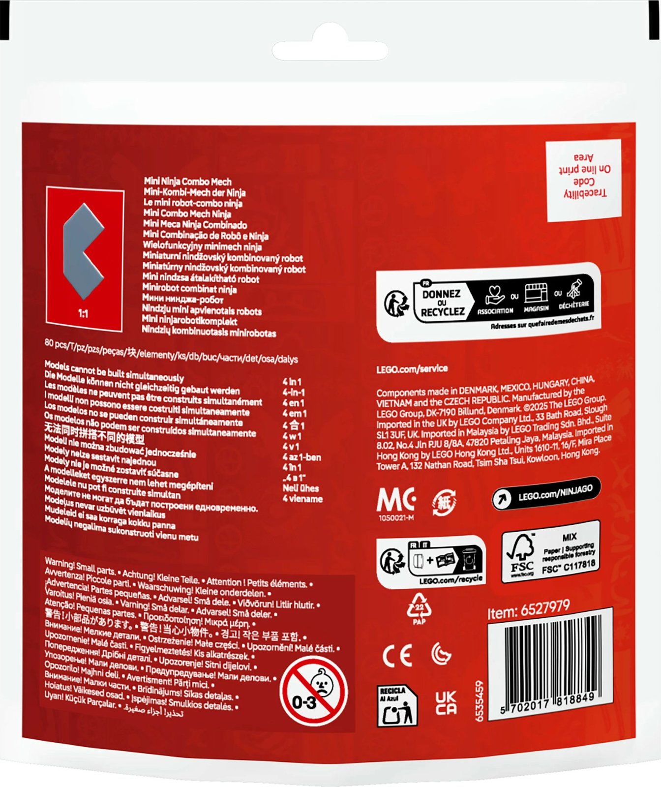 Set ndërtimi LEGO Ninjago 30699 Mini-Kombi-Mech, 80 pjesë, shumëngjyrësh