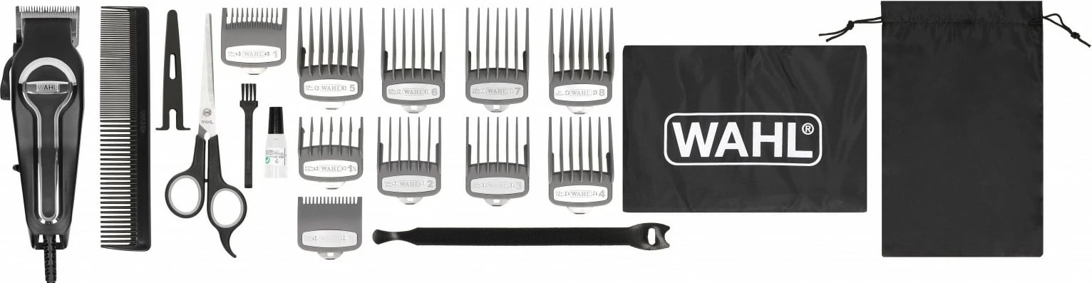 Makinë rroje Wahl Elite Pro 20106-0460, për flokë dhe mjekër, e zezë/argjendtë, set me 10 krehra