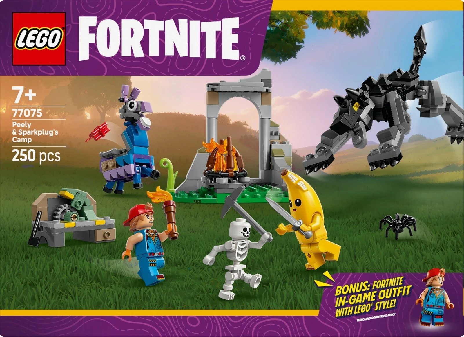 Set LEGO Fortnite 77075, Skin & Spark & Camp, 250 pjesë