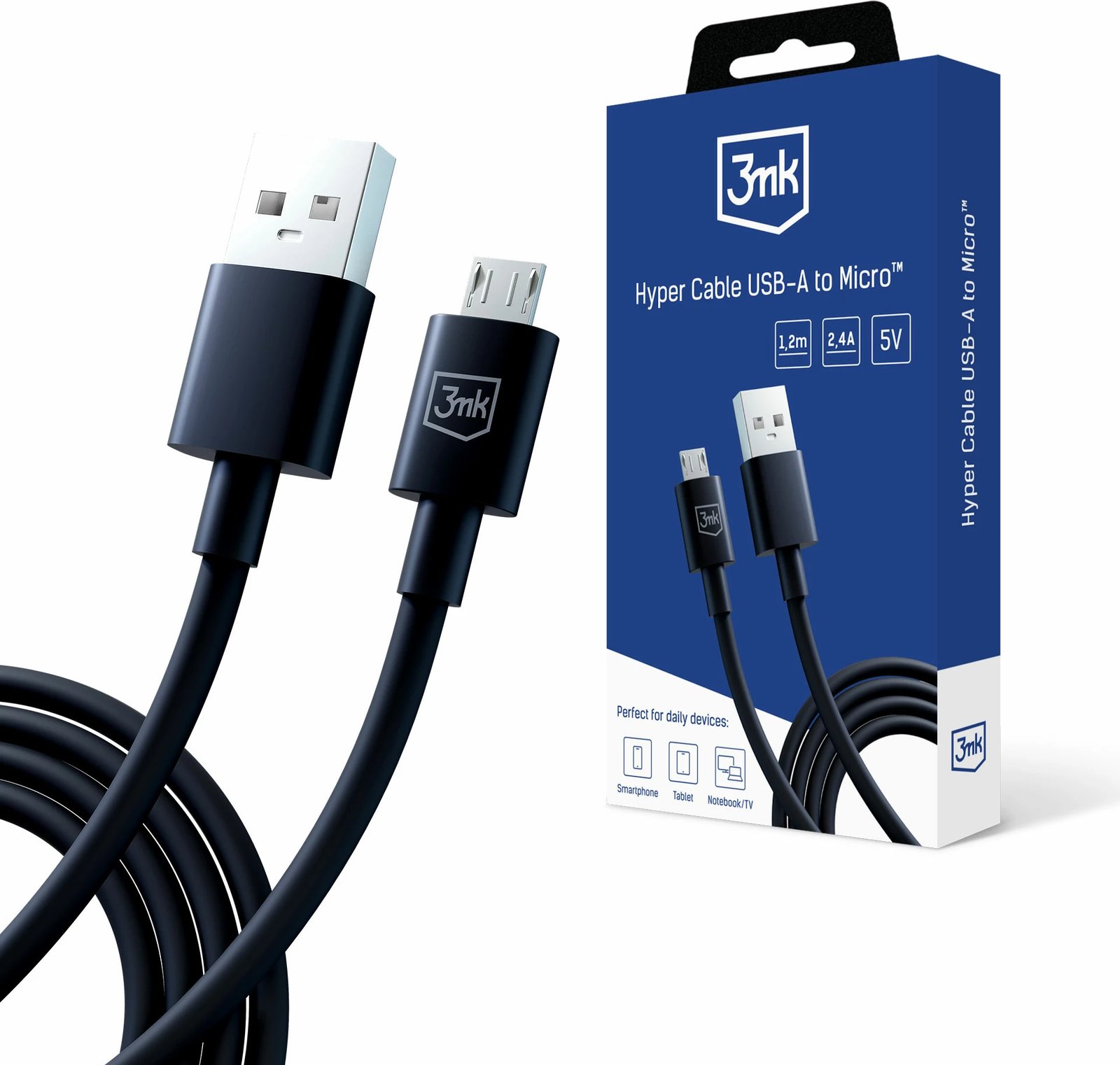 Kabllo USB-A në Micro USB 3mk Hyper Cable, 1.2m, e zezë