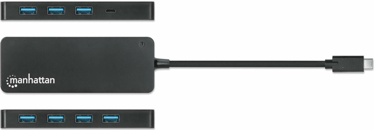 USB hub MANHATTAN 7 porta, USB-C në USB-A, 5 Gbit/s, zi