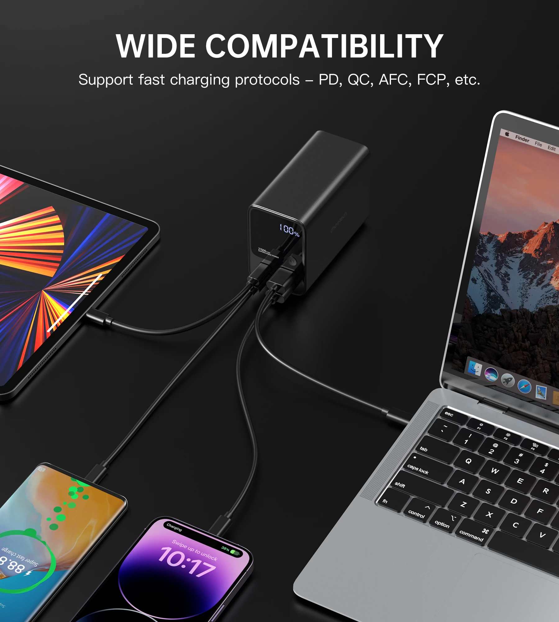 Powerbank Choetech B635BK, 27000mAh, 22.5W, e zezë