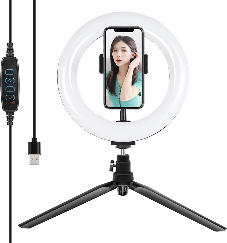 Ring light Puluz PKT3073B me tripod dhe mbajtës telefoni, 20cm, LED, USB, e bardhë