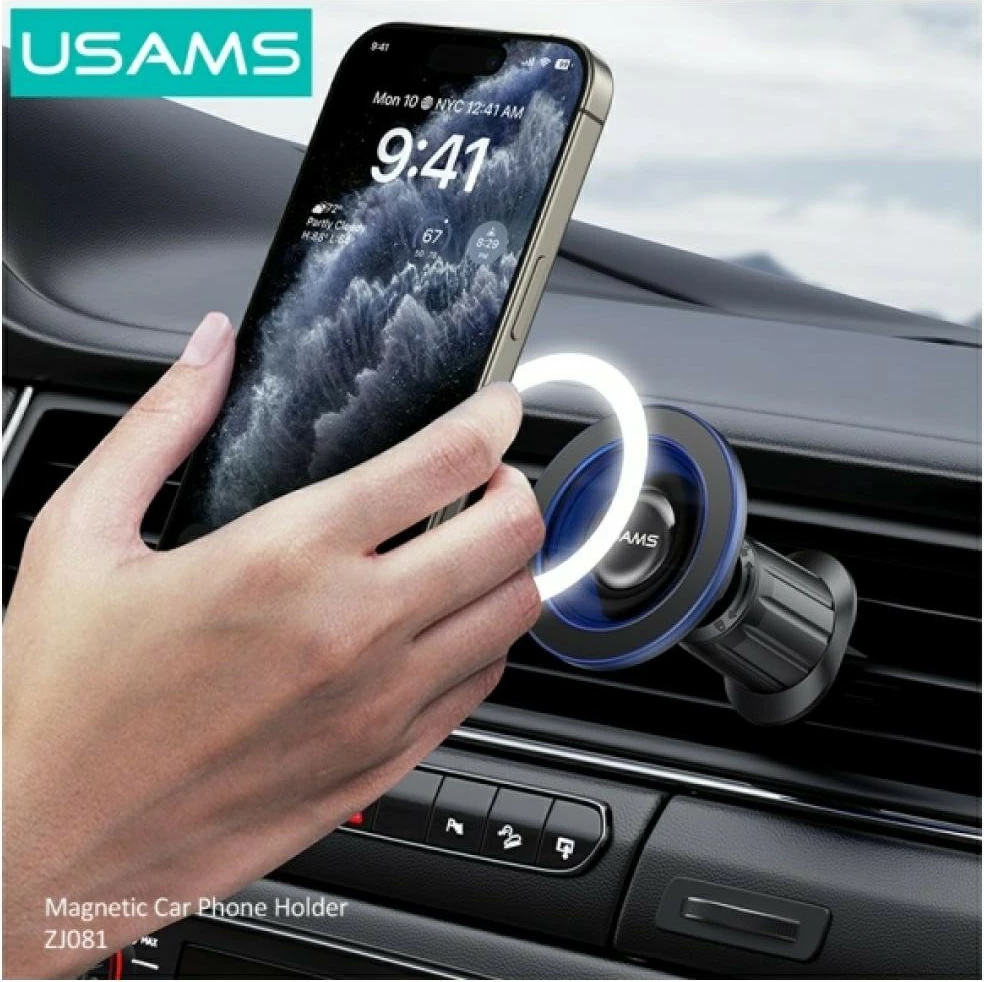 Mbajtës makine për grila ajri magnetik, USAMS ZJ081 (USA001646), 360° rotacion, montim me grep, për Celular, zi