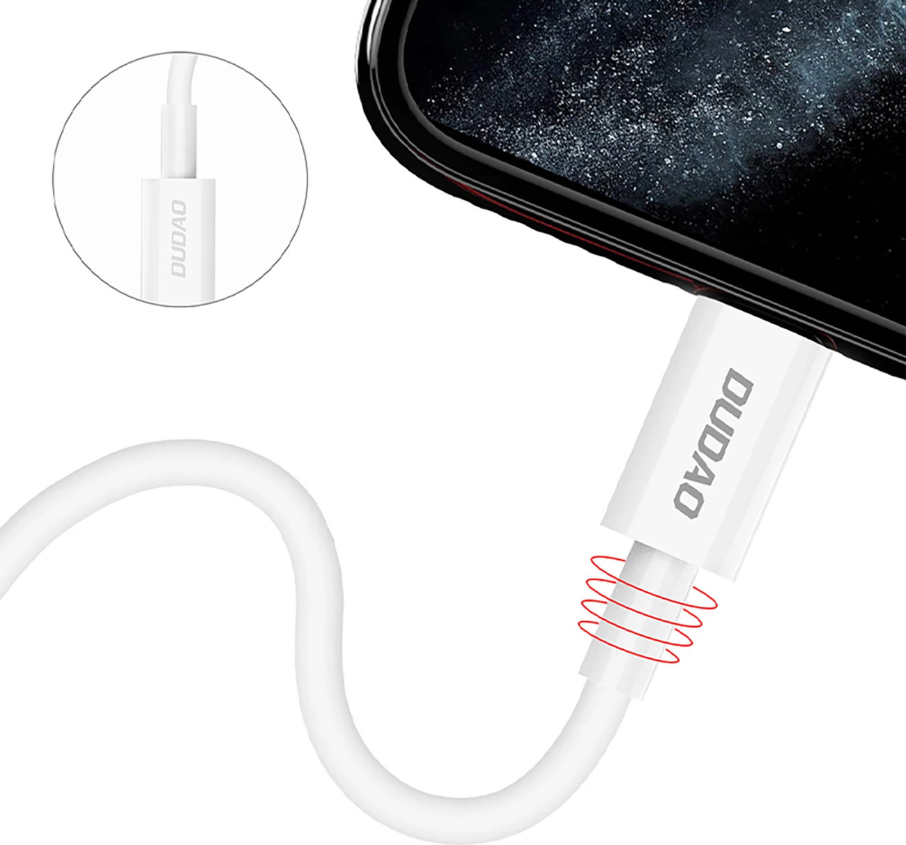 Kabllo Dudao L6X USB-C në Lightning, 1m, 20W PD, e bardhë