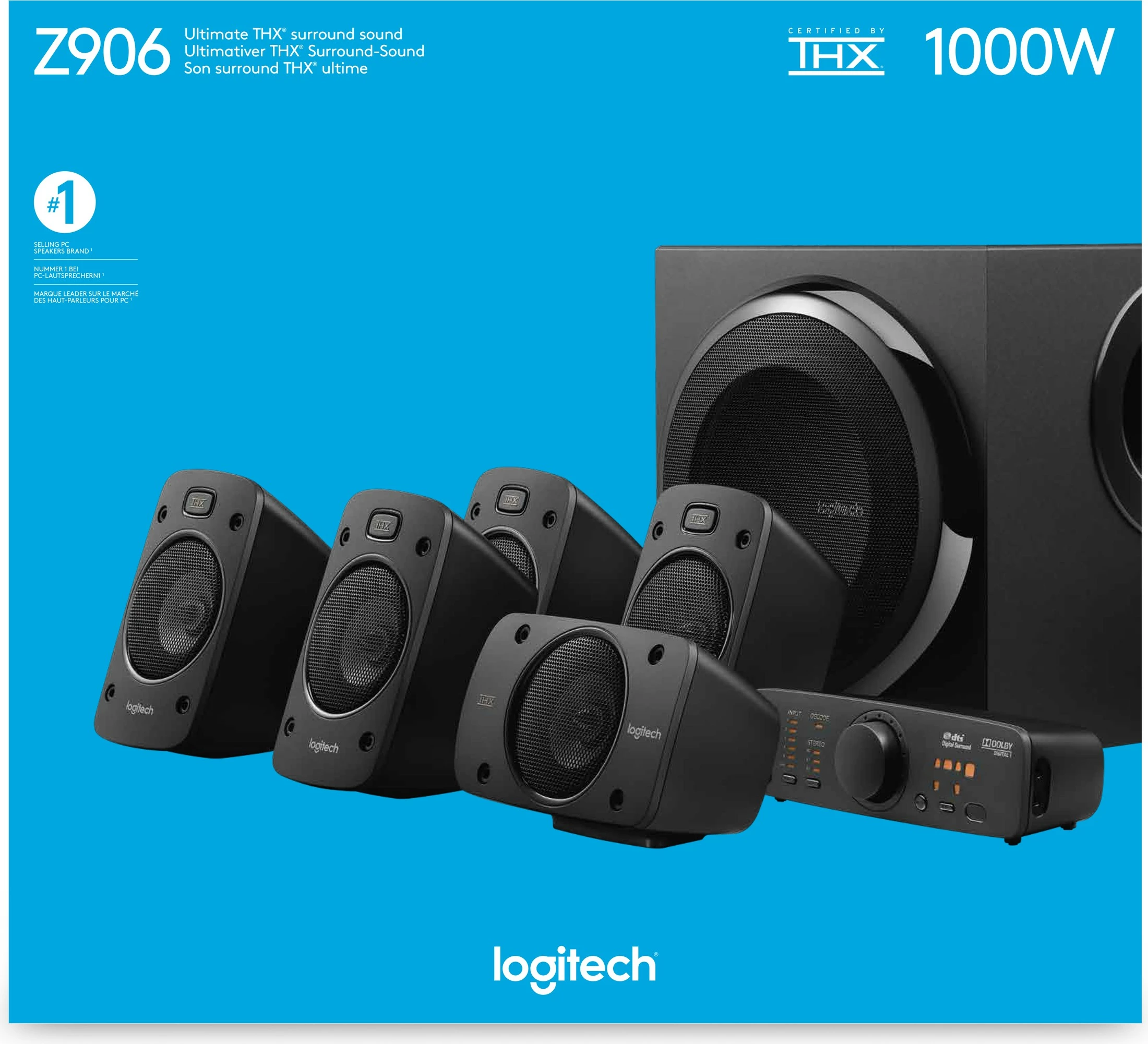 Altoparlantë surround sound Logitech Z906, 5.1 kanale, 500 W, 1000 W, IR, të zeza