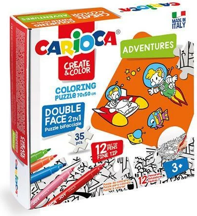 Puzzle ngjyrosës Carioca 2në1 "Adventures" 35 copë, 70x35cm, me markerë