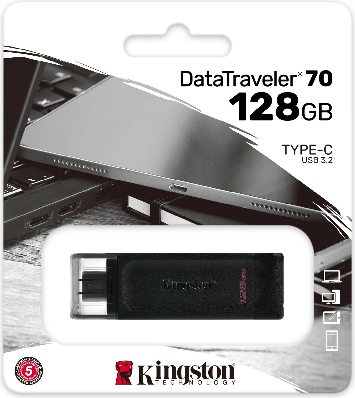 USB Kingston DataTraveler 70, 128GB, USB-C, e zezë