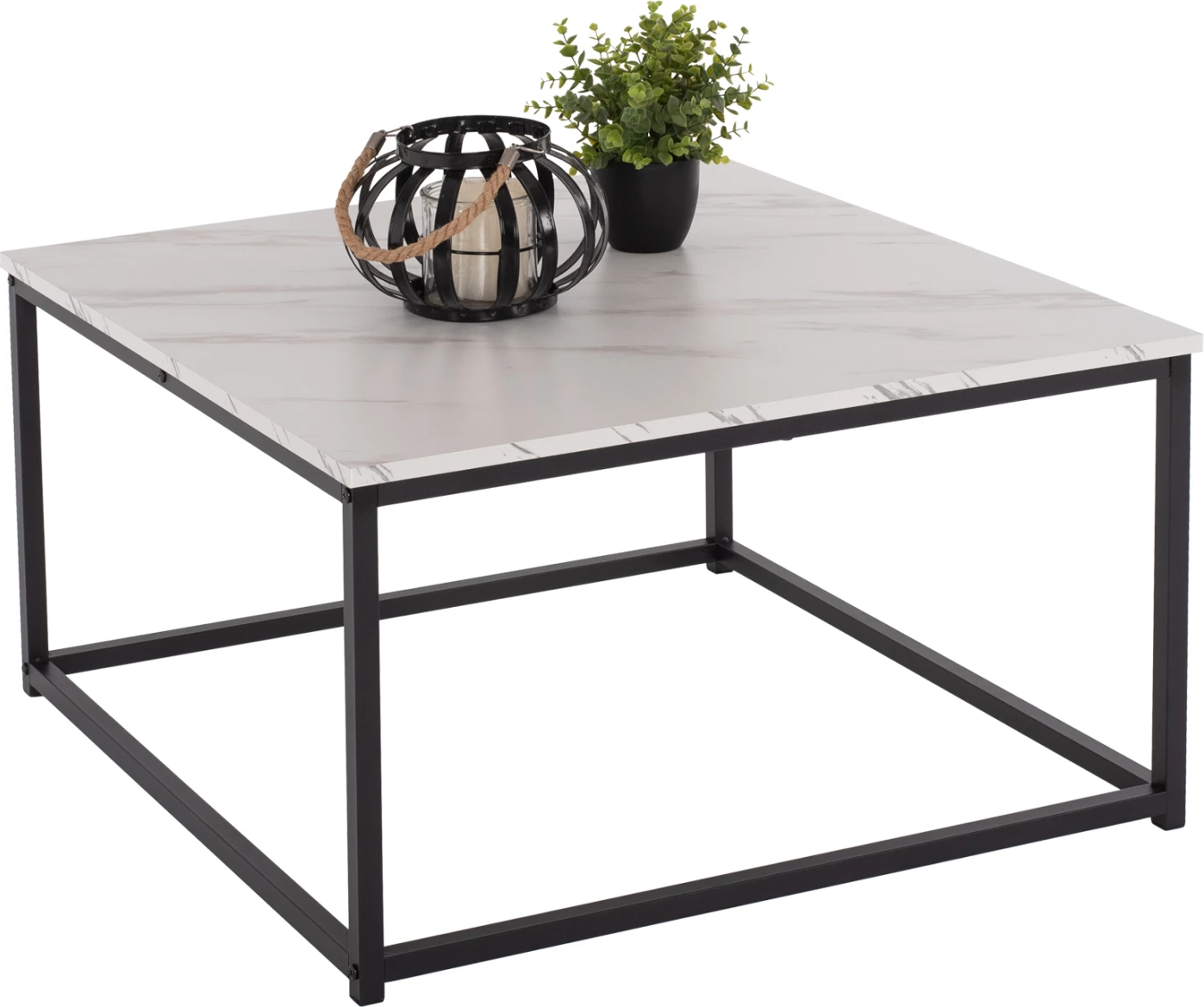 Tavolinë kafeje BRAYLEN FH8942.12 katrore melamine me pamje mermeri të bardhë - bazë e zezë 75x75x43H cm