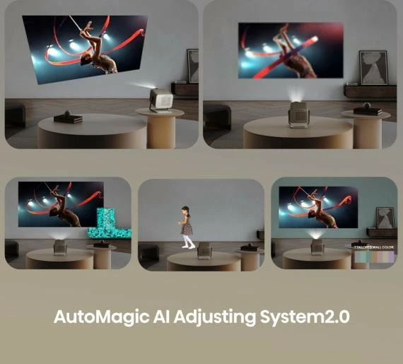 Projektor lazer 4K, Hisense M2 Pro, 1300 ANSI lm, short throw 1.0–1.3:1, auto-focus/keystone, Wi‑Fi/Bluetooth, gri