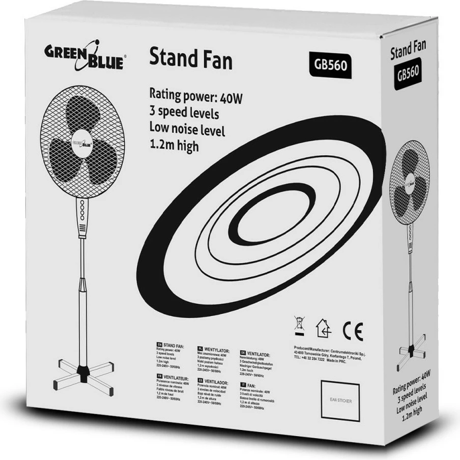 Ventilator qëndror GreenBlue GB560, 40 cm, i bardhë