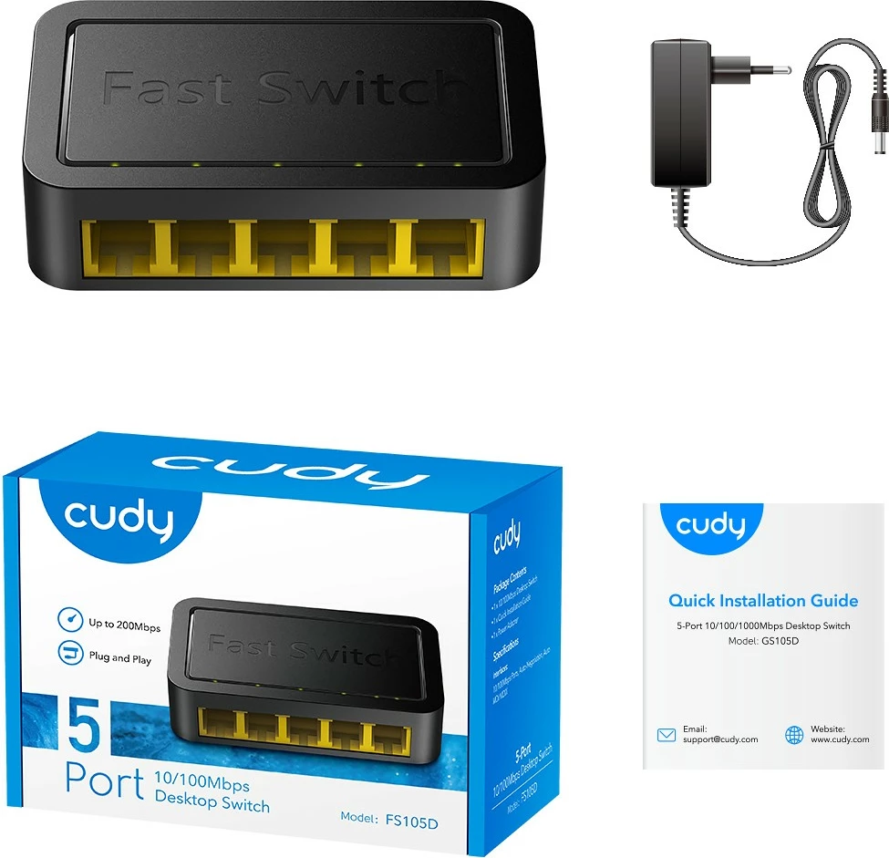Switch Cudy FS105D, Fast Ethernet, 5 porte, e zezë