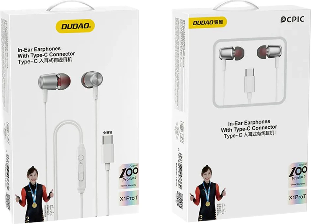 Kufje in-ear Dudao X1PROT me kabllo, USB-C, 1.2m, Bardhë