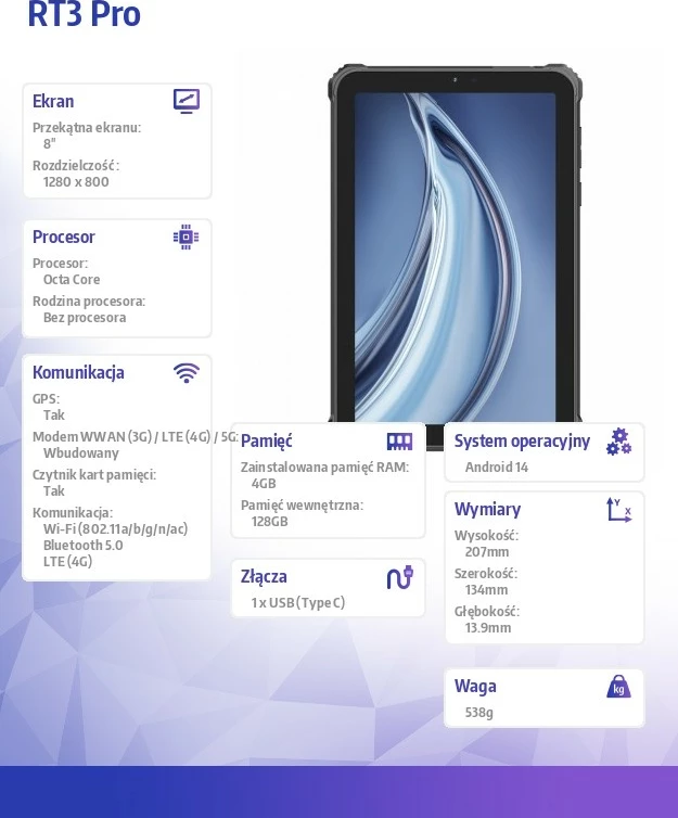 Tablet OUKITEL RT3 Pro, 8", 4 GB RAM, 128 GB, 4G, e zezë