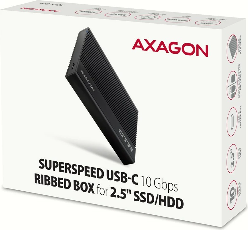 Kasë e jashtme AXAGON EE25-GTR për SSD/HDD 2.5", USB 3.2 Gen 2, e zezë