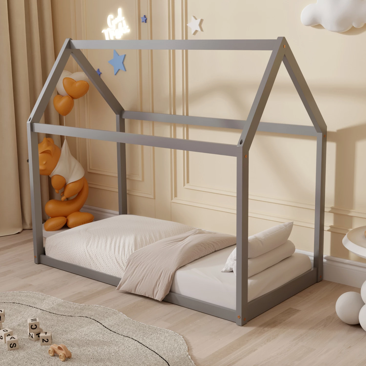 Krevat për fëmijë PEPE FH677.05 t.MONTESSORI DRU PISHË NGJYRË GRI - 190x90cm