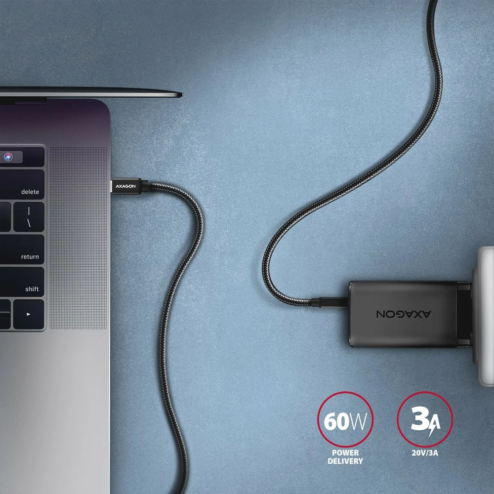 Kabllo USB-C në USB-C AXAGON BUCM3-CM15AB, 1.5m, 60W, e zezë