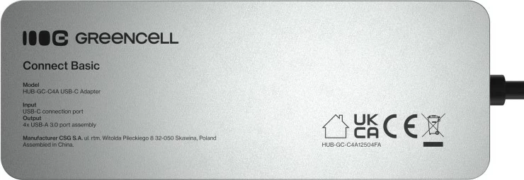 HUB USB-C, Green Cell, HUB-GC-C4A, 4x USB-A 3.0 deri 5 Gb/s, kabllo e integruar 15 cm, argjendtë/zezë