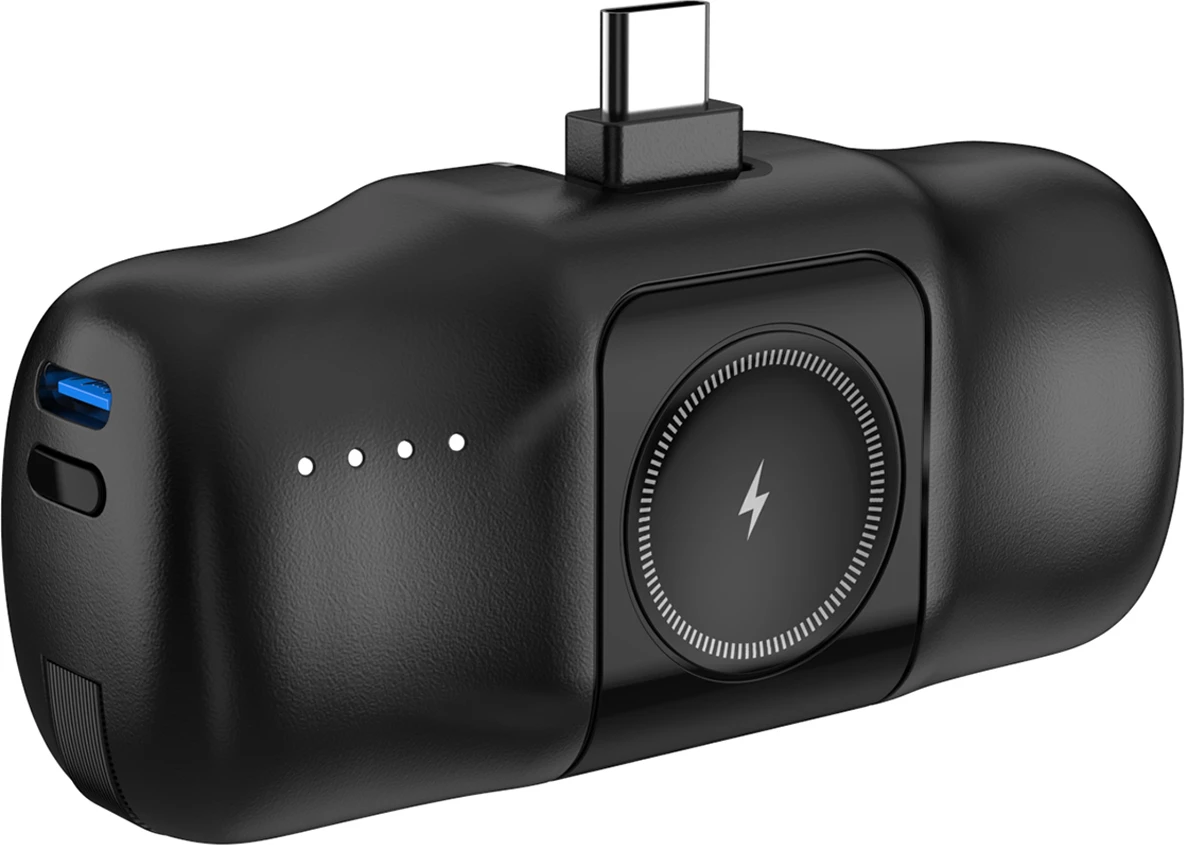 Powerbank Wozinsky WF16-YCS, 5000mAh, USB-C, me kabllo të integruar dhe karikues për Apple Watch, e zezë