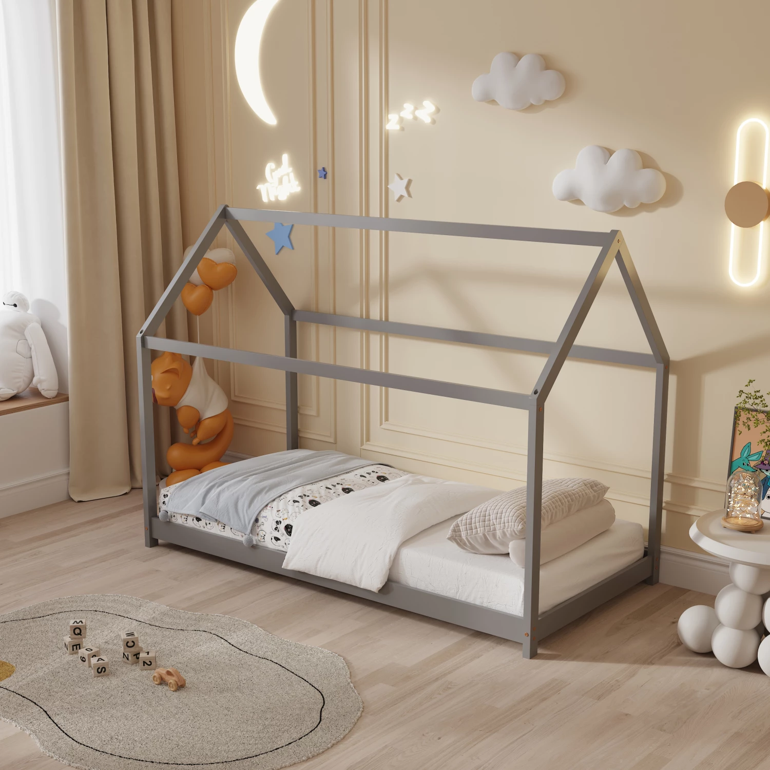 Krevat për fëmijë PEPE FH678.05 t.MONTESSORI dru pishe i fortë në gri - 140x70cm