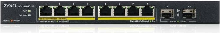 Switch Zyxel GS1100-10HP-EU0102F, 8x Gigabit PoE+, 2x SFP, Desktop, i zi