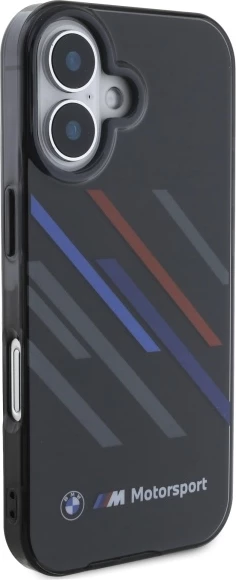 Mbështjellës BMW Motorsport IML Random Stripes për iPhone 16 Plus, Zi