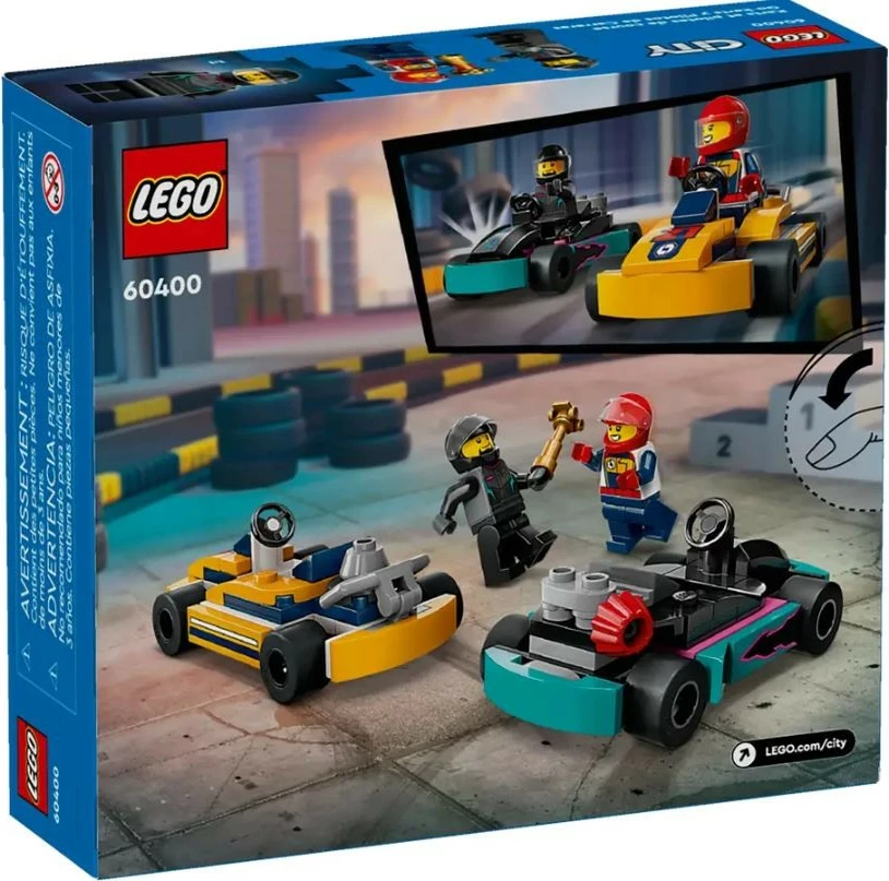 Set LEGO City Go-Kart and Race Drivers 60400, 99 pjesë, plastikë, për fëmijë, portokalli dhe tirkiz