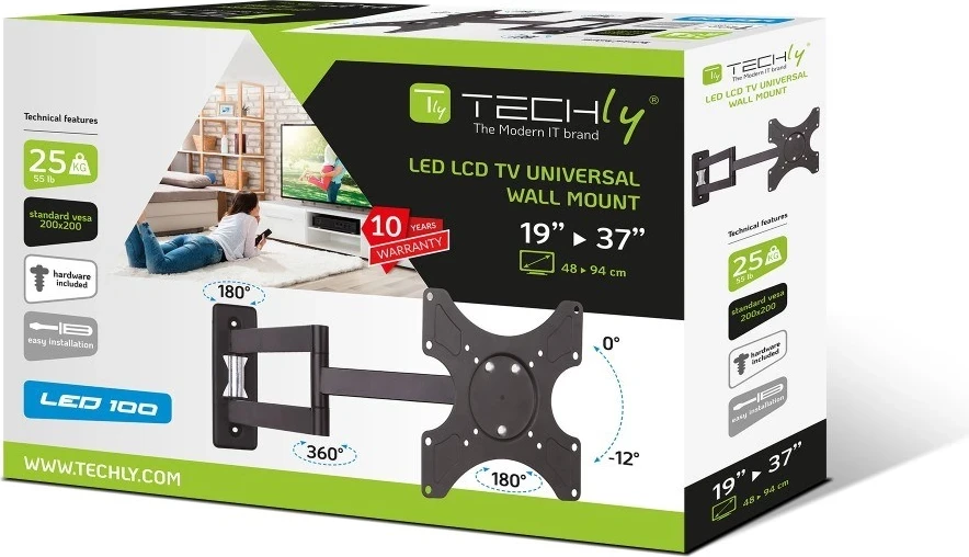 Mbajtëse për televizor Techly, 19-37",, e zezë