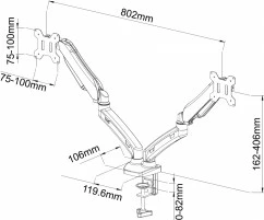 Mbajtës tavoline për 2 monitorë ART L-13GD, me gaz, 13-27", i zi