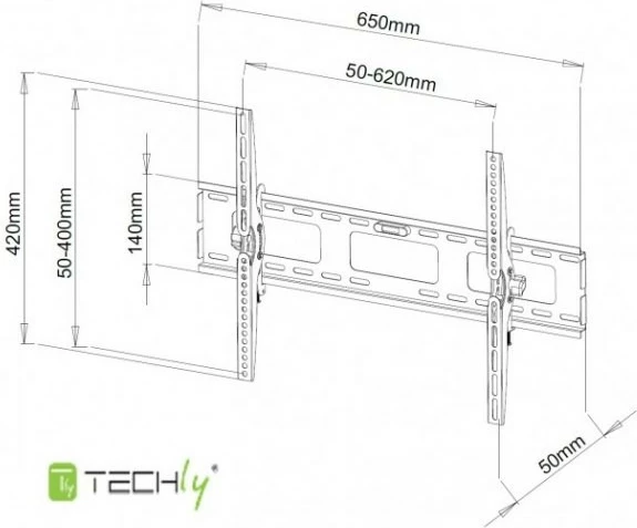 Mbajtëse muri Techly 301276 për TV/monitor 40-65 inç, 60kg, e zezë