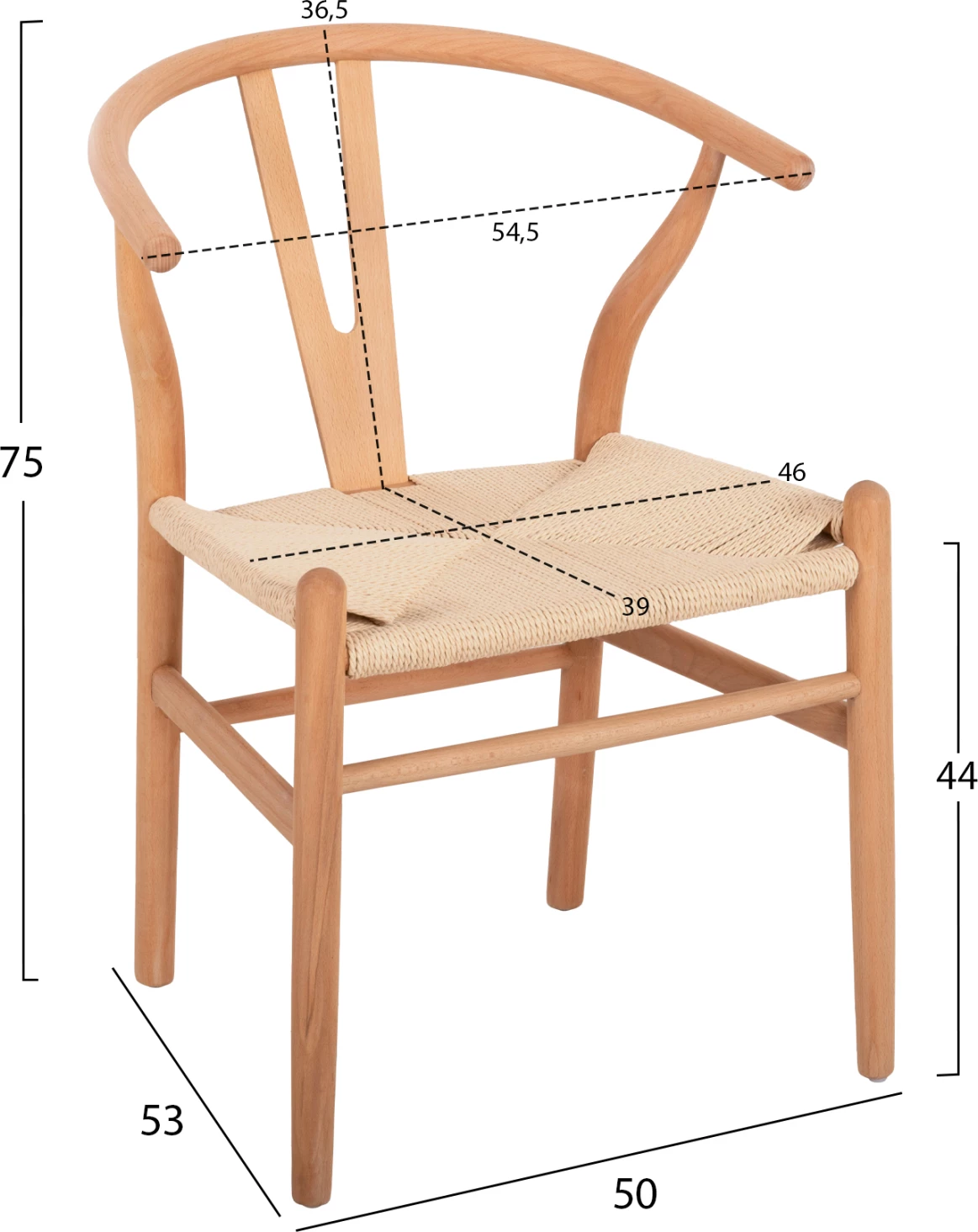 Karrige ngrënieje BRAVE, FH8695.11, dru ahu, natyrale, litar natyral, 56x53x75Hcm