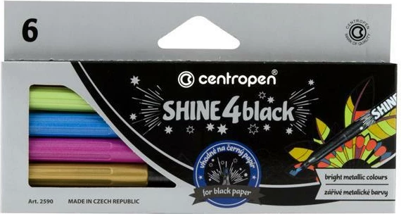Markerë Centropen Shine 4black, 6 Ngjyra Metalike