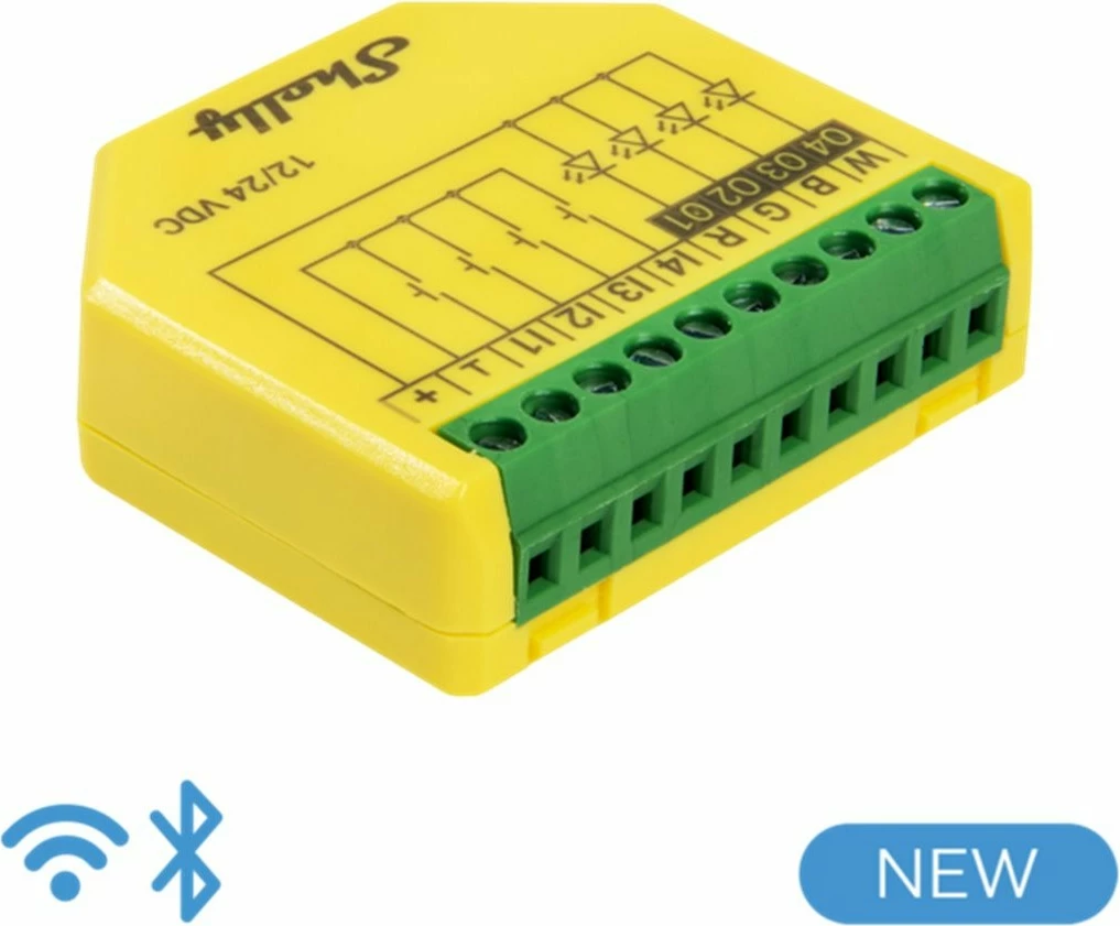 Kontroller RGBW Shelly Plus, Wireless, Wi-Fi, 4 kanale, Gjelbër, Verdhë